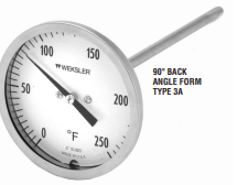 [3A0644FJX] Weksler Bimetal Thermometer, 3" Dial, 0-200 F, 6" Stem, Back, 1/2" NPT Thread