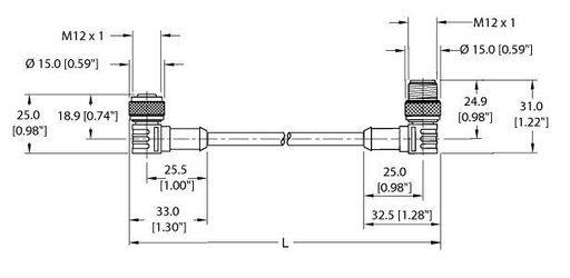 [U2465] Turck Actuator and Sensor Cordset, Extension Cable (WK 4.4T-2-WS 4.4T), 2M Cable 