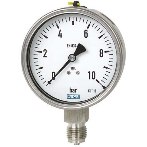 [52849363] Wika 233.50 Series Stainless Steel Glycerin-Filled Industrial Pressure Gauge, 2.5" Dial, 0 to 300 psi, 1/4"NPT Lower Mount