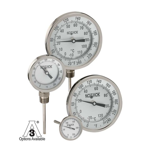 NoShok 300 Series SS Industrial Type Bimetal Thermometer