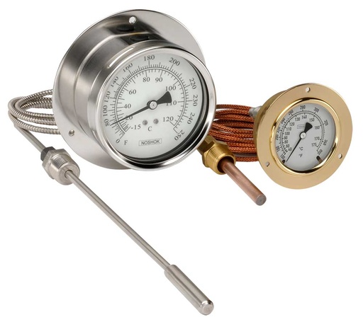 NoShok 300 Series 2-1/2" BC Vapor Actuated Remote Dial Indicating Thermometer