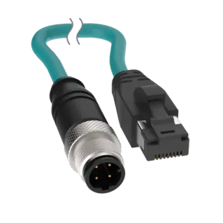 [814186] Banner Cordset: Double-Ended D-Code M12 to RJ45; 4-pin Straight Male to RJ45 Straight; 1 m (3.28 ft) 4x22 Teal PVC Jacket; Nickel-Plated Zinc Alloy Coupling Nut; Shielding Tied to Coupling Nut (BCD-M12DM-RJ45-1)
