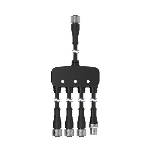 [94951] Banner EZ-SCREEN LS, Accessory Muting; LS Muting Connection Cable; M12 QD Splitter Cable; 8-pin Straight Female 0.3 m (1 ft) Trunk; 5-pin Straight Female 0.3 m (1 ft) Branch 1 & 2; 8-pin Straight Female 0.3 m (1 ft) Branch 3; 12-pin Straight Male 0.3 m (1 ft) Branch 4; Special Wiring (CSM4-M1281M1251M1281)