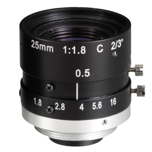 [97349] Banner Megapixel C-Mount 25 mm Lens; with Focus & Aperture Lock; Imager Size: 2/3 in - Metal Housing; Evetar (LCF25LEVMP)